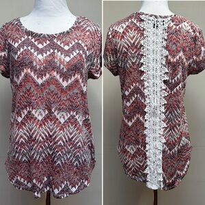 Almost Famous Aztec Boho Lace Open Back Top - Size Large